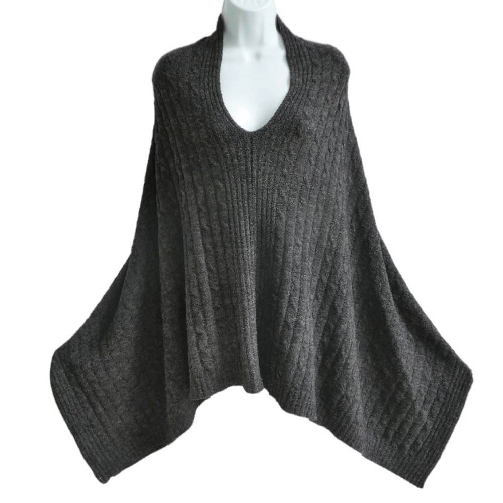 Barefoot Dreams Cozychic Lite Poncho Throw Ash Grey V Neck Ultra Soft One Size